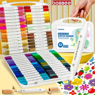  Bút Màu Acrylic Marker 2 Đầu Bossee 12 24 36 48 60 80 Bút Đánh Dấu Viết Tiêu Đề Caliigraphy 