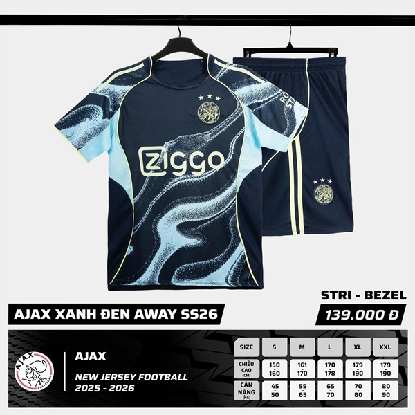 [MẪU MỚI] QUẦN ÁO BÓNG ĐÁ AJAX XANH ĐEN AWAY SS26 VẢI MÈ CAO CẤP