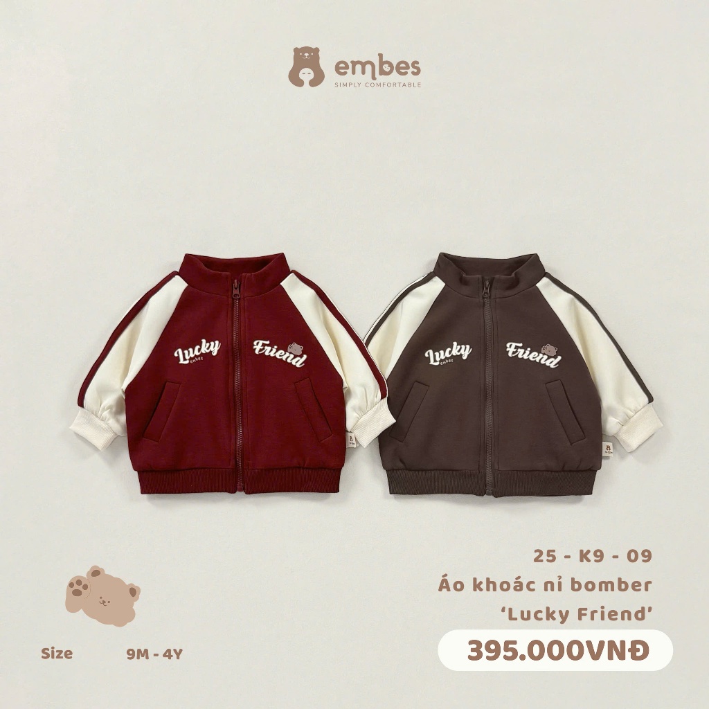   New Collection  Áo Khoác Cho Bé Embes Áo Khoác Bomber Chất Nỉ Dày Dặn Cho Bé Trai Bé Gái Từ 8-18kg 