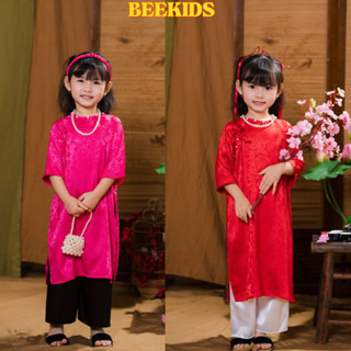  Áo dài cách tân cổ ngọc nơ cho bé gái sét áo dài chất vải gấm quần lụa mặc tết 2026 size đại 43kg DA01 - BEEKIDS 