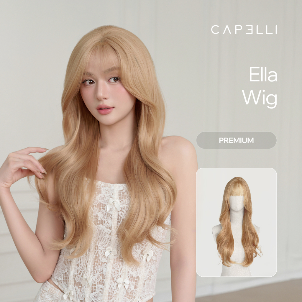Tóc Giả Nguyên Đầu Siêu Da Lưới Lace CAPELLI Xoăn Lơi Mái Thưa Vàng Mơ Ella Premium Wig