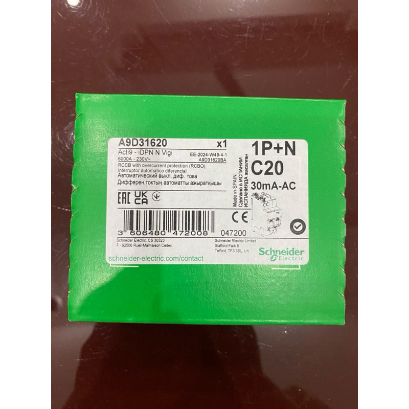 MCB Schneider RCBO A9D31620 – 1P + N 20A – Dòng D – Acti9 iC60