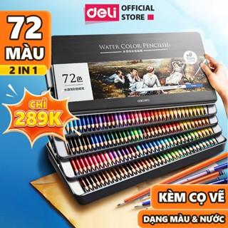   HỌA CỤ DELI  Bút Chì Màu Gốc Nước Cao Cấp Deli 24 36 48 72 Màu Hộp Thiếc - Tô Vẽ Tranh Chuyên Nghiệp 