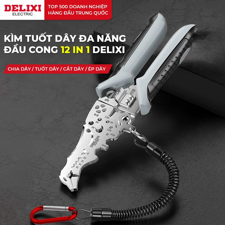 Kìm Tuốt Dây Đa Năng 12IN1 DELIXI, Thép CR-V Chuẩn Công Nghiệp, Cho Thợ Điện Và Gia Đình