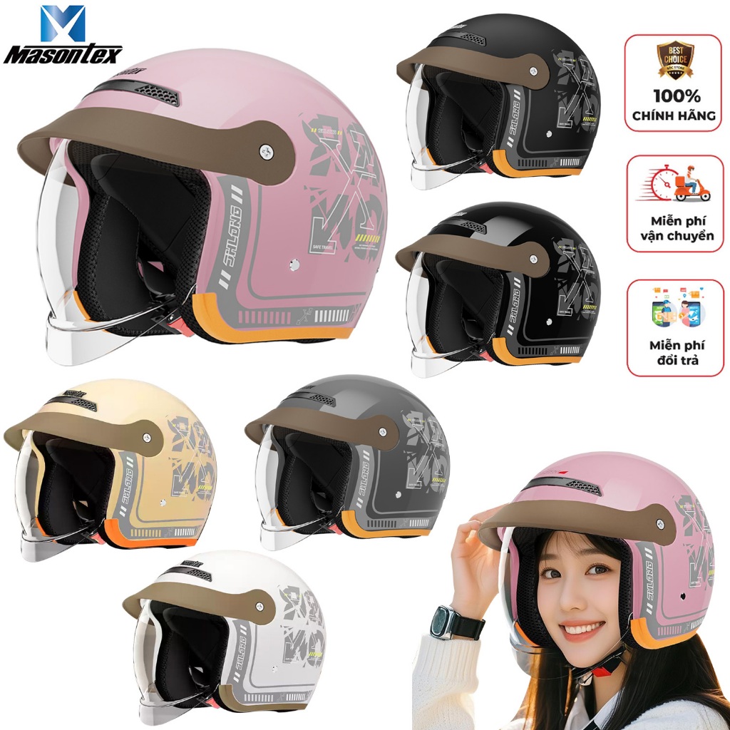 Masontex Scooter Helmet Motorcycle Helmet Gathered Visor Unisex Four Seasons 4/3 Helmet Cycling Safe