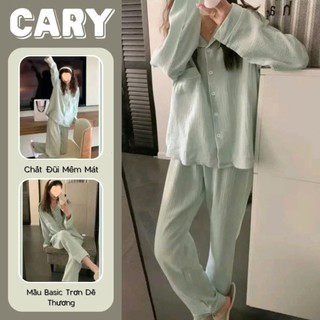  Bộ pijama dài tay chất đũi xốp trơn siêu xinh đồ bộ ngủ nữ pyjama tay dài quần dài mặc nhà thu đông CARY 