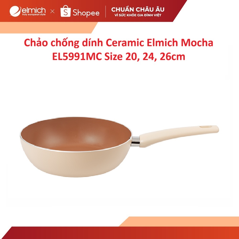 Chảo chống dính Ceramic Elmich Mocha EL5991MC Size 20, 24, 26cm