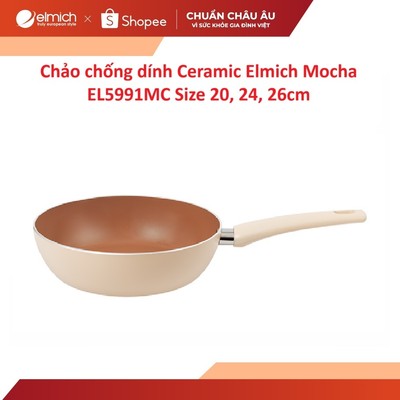 Chảo chống dính Ceramic Cera Titan Elmich Mocha EL5991/5989MC Size 20, 24, 26cm