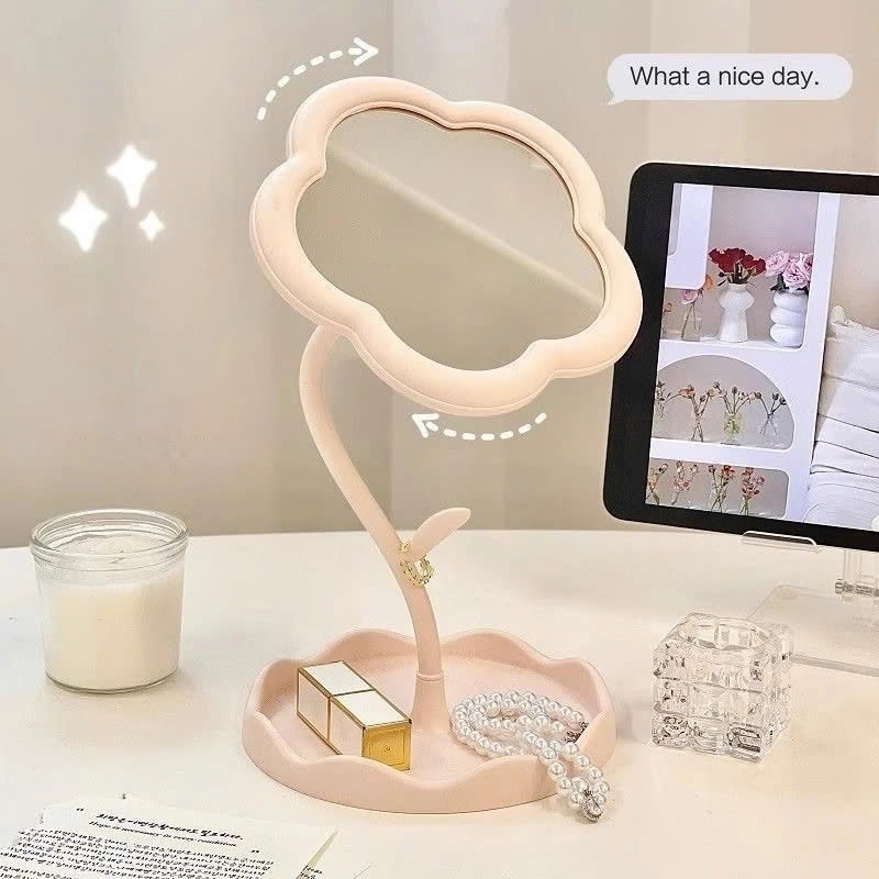 Gương trang điểm hình bông hoa AAA iLita decor để bàn gấp gọn cầm tay bỏ túi kèm lược iLita Hàn Quốc