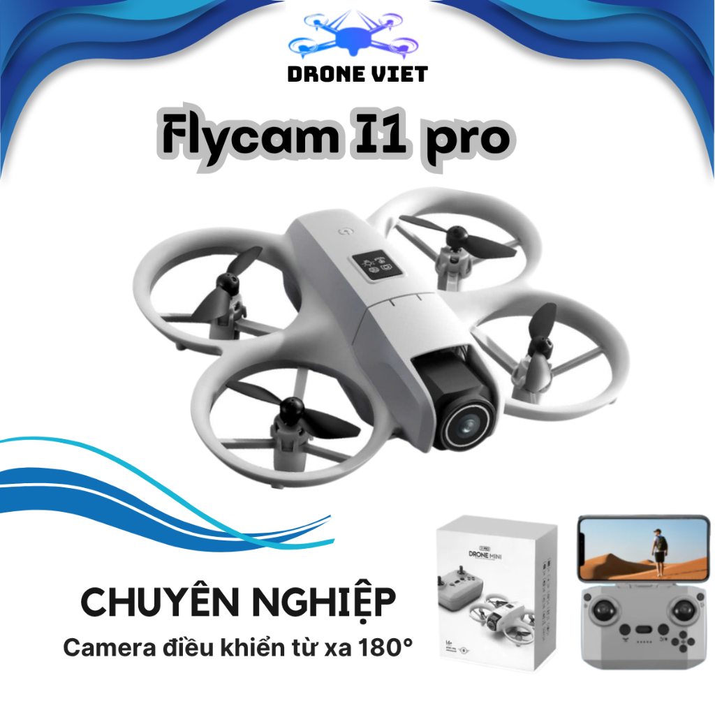 Flycam mini giá rẻ Drone i1 pro, Máy bay điều khiển từ xa camera 4k quay chụp, FPV