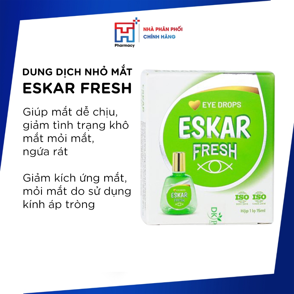Dung dịch nhỏ mắt Eskar Fresh hỗ trợ làm dịu mắt, giảm khô rát và dưỡng ẩm cho mắt mỗi ngày và dùng 