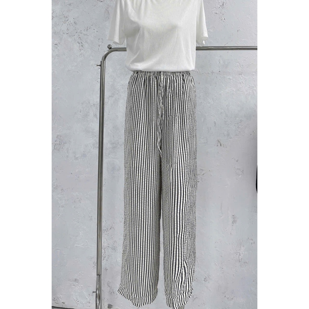 Quần suông kẻ sọc 9397Closet, ống suông hack dáng, dây điều chỉnh thoải mái,phong cách năng động | BigBuy360 - bigbuy360.vn