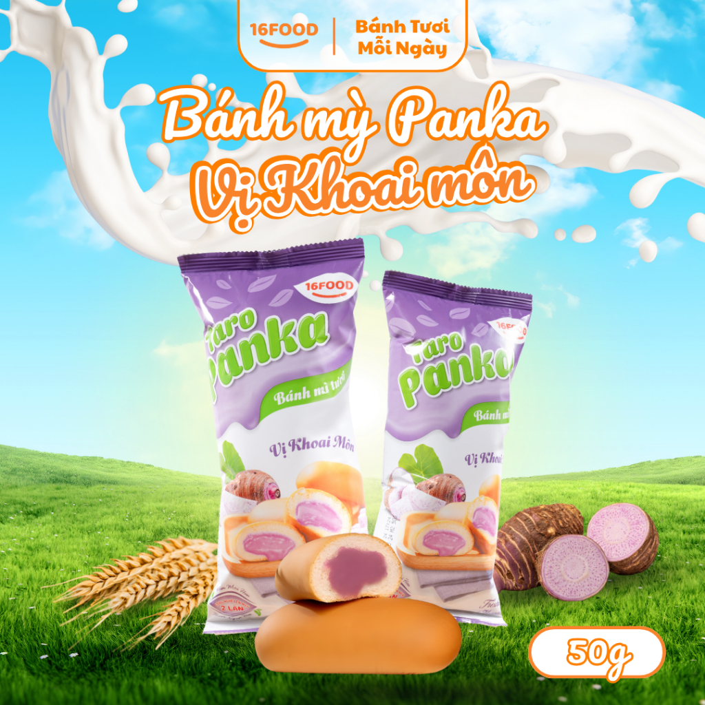 Bánh Mỳ Tươi Panka Nhân Khoai Môn 50g - Bánh Ăn Sáng Dinh Dưỡng | 16Food