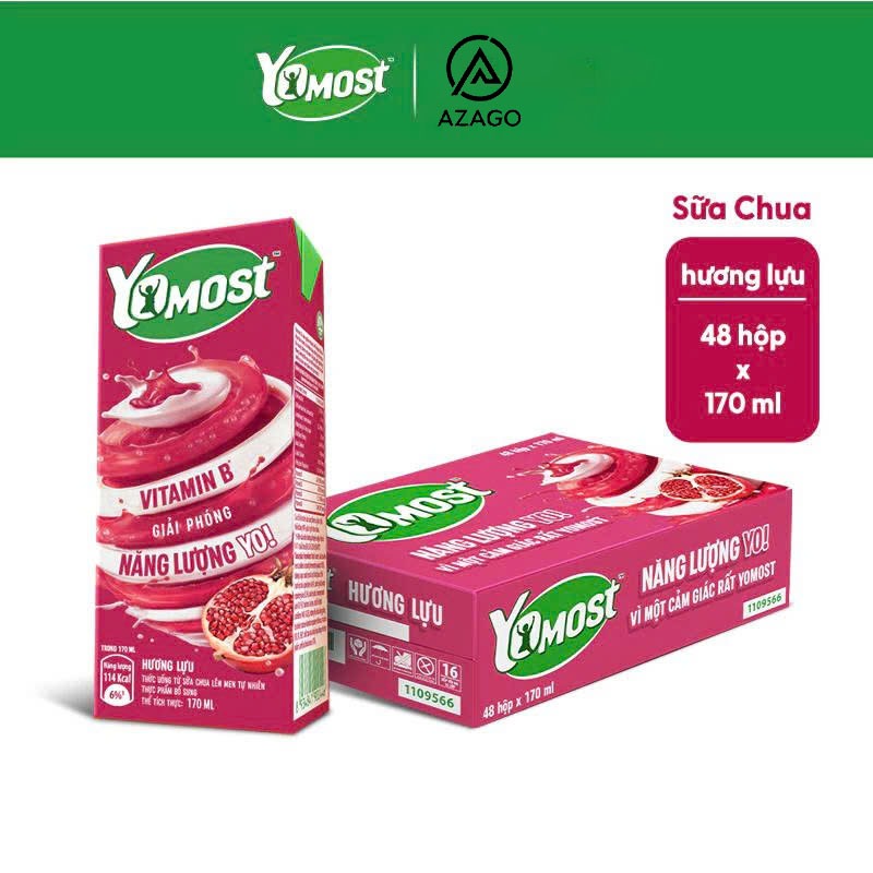 Thùng 48 Hộp 170ml Sữa Chua Lên Men Tự Nhiên Yomost Bạc Hà - Việt Quất/ Yomost Hương Lựu - AZAGO