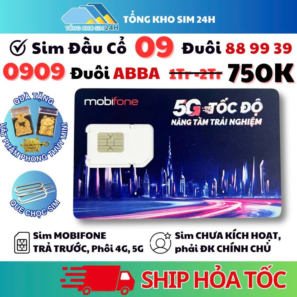 Sim 09 mobifone số đẹp Đầu Số Cổ 0909 và 093333 Tứ Quý Đầu, Đuôi 39, 99 chỉ 750k [Sim cần ĐKCC]