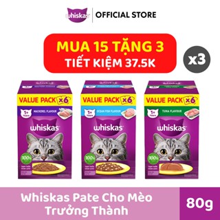   MỚI - ĐỘC QUYỀN SHOPEE  WHISKAS Pate Mèo Trưởng Thành 80g - Combo 3 Hộp Tiết Kiệm 5+1  Tổng 18 gói  - Venti 