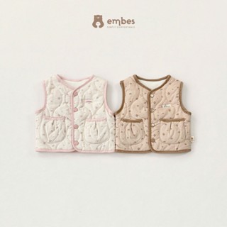  Áo Gile Thu Đông Lót Lông Cho Bé Gái Embes  Áo Khoác Phao Chất Vải Nhung Tăm Hoa Nhí Size 8-18kg 
