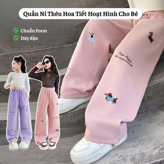 Quần Nỉ Bông Họa Tiết Hoạt Hình Dày Dặn Giúp Giữ Ấm, Chuẩn Form Cho Bé Thời Trang Kids QD14