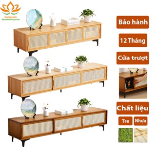  Kệ tivi phòng khách cửa lùa 1m2 1m6 Tủ TV phòng khách gỗ tre cửa trượt giả mây tre đan Vintage cổ điển decor đẹp 