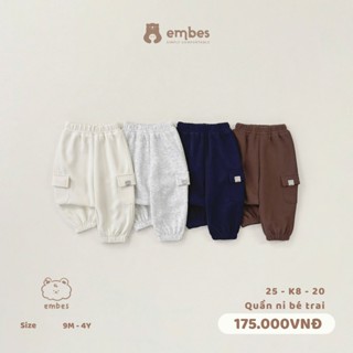  Quần Nỉ Bomber Cho Bé Embes Quần Nỉ Dài Bo Gấu Phối Túi Chất Nỉ Dày Dặn Mặc Thu Đông Cho Bé Từ 8-18kg 