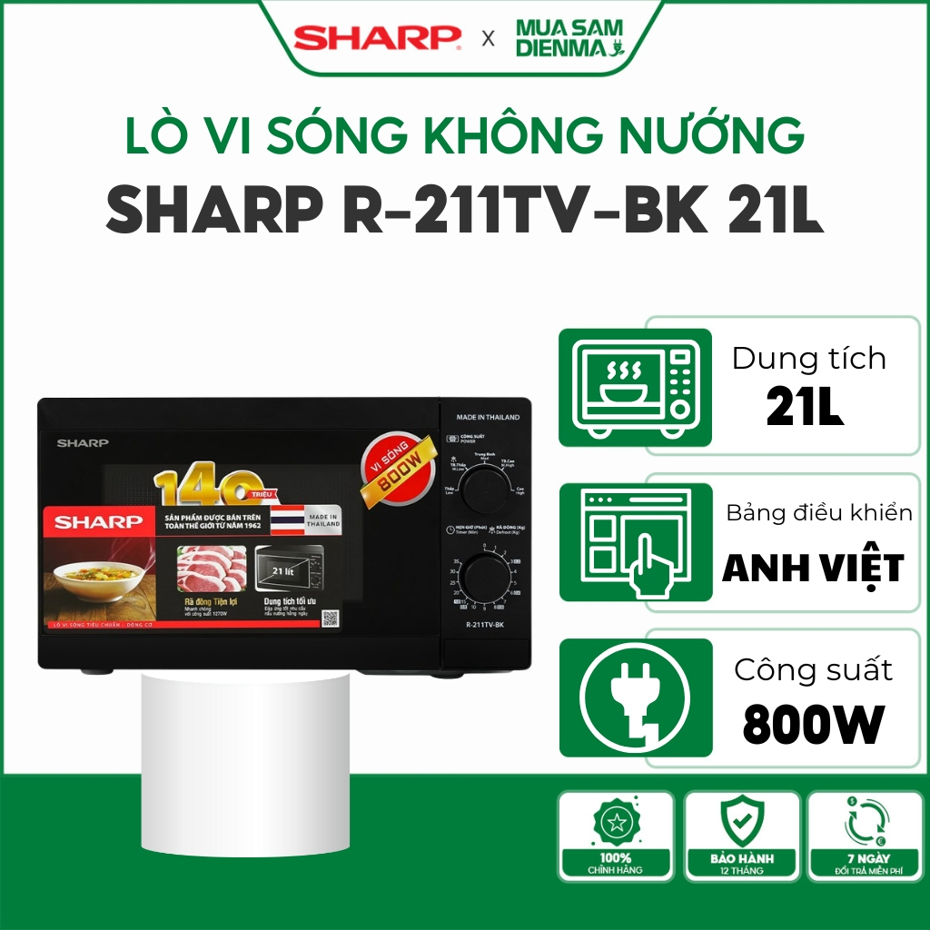Lò vi sóng Sharp 21 lít R-211TV-BK | Lò vi sóng cơ 211TV màu đen sang trọng công suất 800W