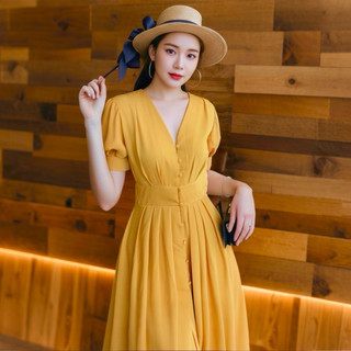 Đầm midi cổ v nút bọc 2 màu, váy dạo phố, váy tết, váy noel (kèm hình thật)