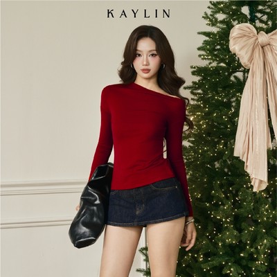 Áo thun KAYLIN lệch vai tay dài chất vải thun co giãn phong cách cá tính BST Tháng 11.2025- A102T11