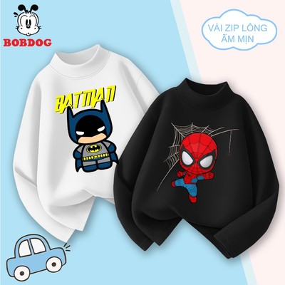 Áo giữ nhiệt cho bé BOBDOG chất liệu zip lông mềm mịn co dãn 4 chiều in hình batman, người nhện