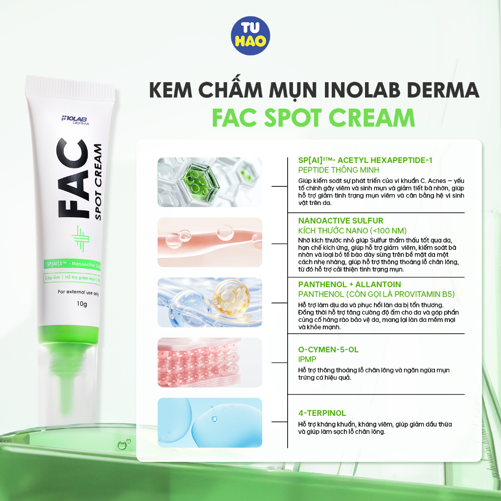 Kem chấm mụn Inolab Derma FAC Spot Cream 10g