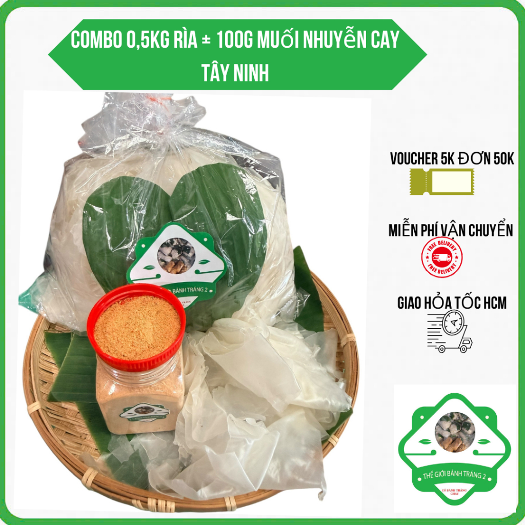 (chay được) Combo 0.5kg rìa phơi sương + 100gr muối nhuyễn cay Tây Ninh