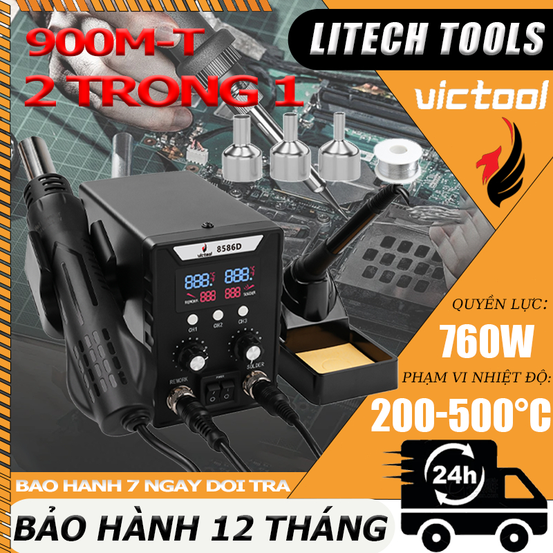 Máy khò nhiệt mỏ hàn thiếc 8586D 760W Trạm hàn khò 2 Trong 1 - có led hiể trạm hàn khò