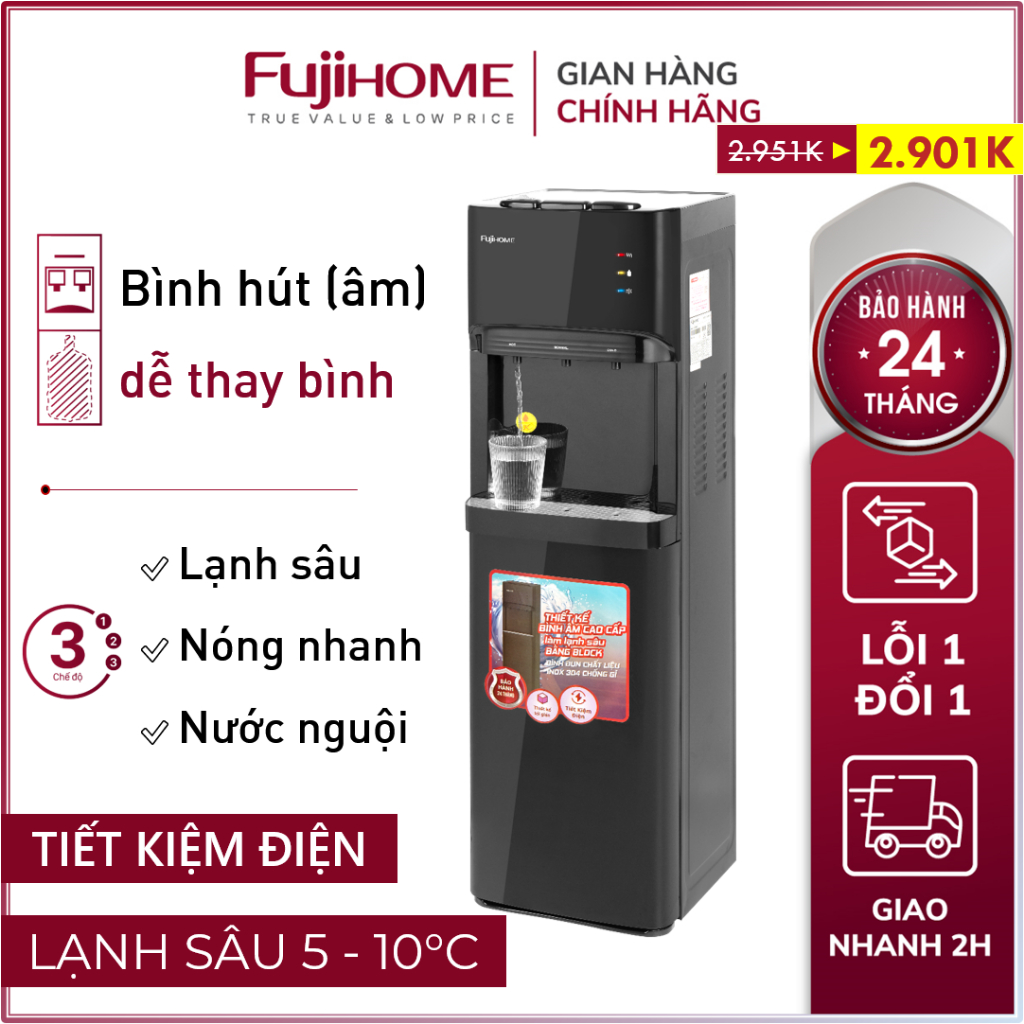 Cây nước nóng lạnh cao cấp FUJIHOME WD606C, bình lọc nước nóng lạnh mini an toàn dispenser water