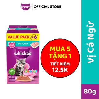   MỚI - ĐỘC QUYỀN SHOPEE  WHISKAS Junior Pate Mèo Con Vị Cá Ngừ 80g – Hộp Tiết Kiệm 5+1  Tổng 6 gói  - Venti 