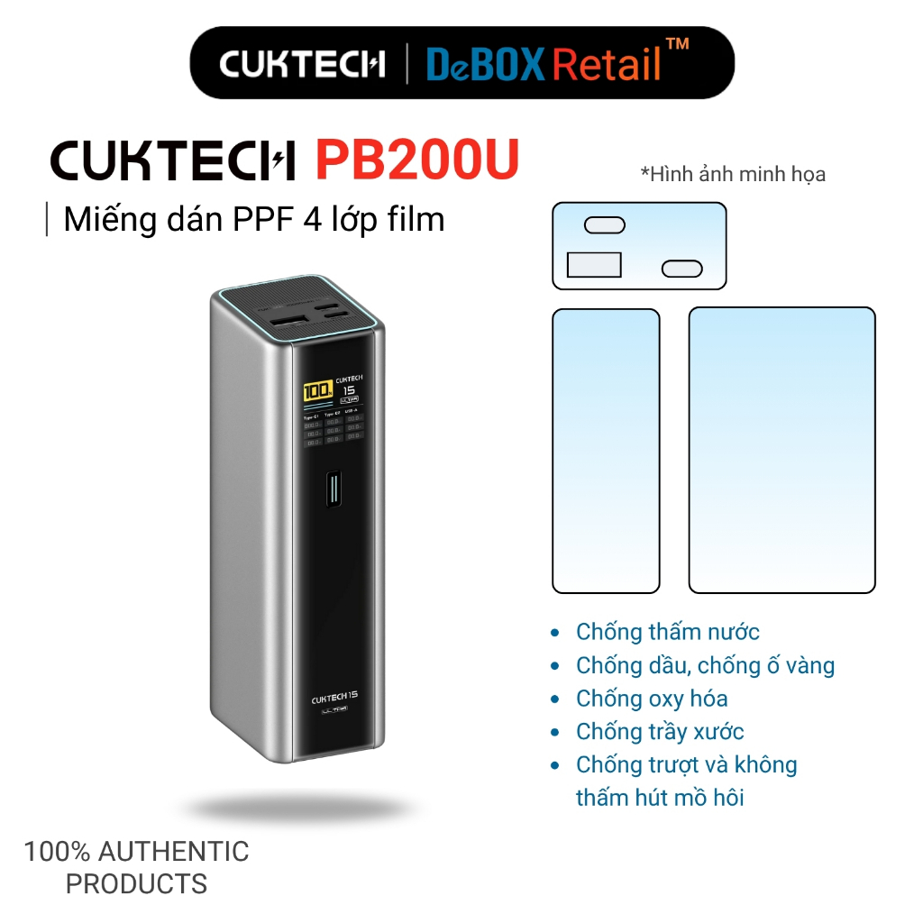 Miếng dán film PPF 4 lớp dành cho Sạc Dự Phòng CUKTECH 15 Ultra PB200U chống trầy xước, chống trượt,