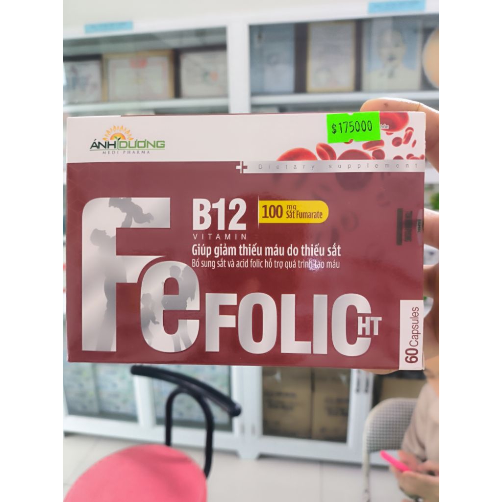 [Hộp 60 viên] Fefolic HT b12, giúp giảm thiếu máu do thiếu sắt, bổ sung sắt và acid folic hỗ trợ quá