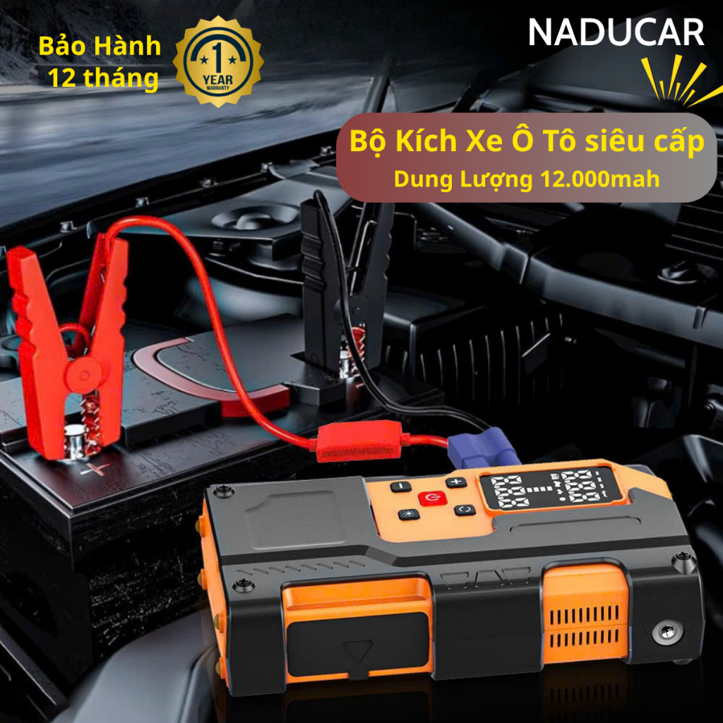 Bộ Kích Nổ Bình Ắc Quy Ô Tô,Xe Máy 4in1, Dung Lượng 12.000mah