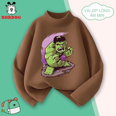 Áo giữ nhiệt  BOBDOG chất liệu zip lông cổ 3 phân co giãn tốt in hình siêu anh hùng cho bé