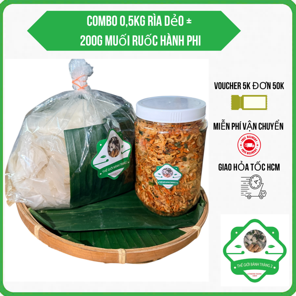 COMBO 0.5kg Rìa dẻo phơi sương + 200g muối tôm hành phi