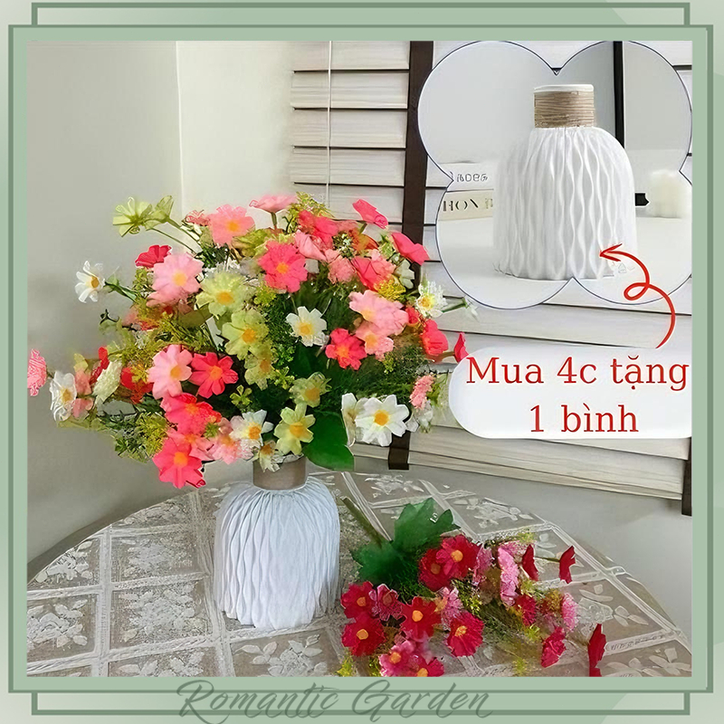 4 bó+1 bình hoa nhân tạo - bó hoa cúc dại 28cm cánh bướm lụa nhân tạo cho chèn hoặc đạo cụ chụp ảnh