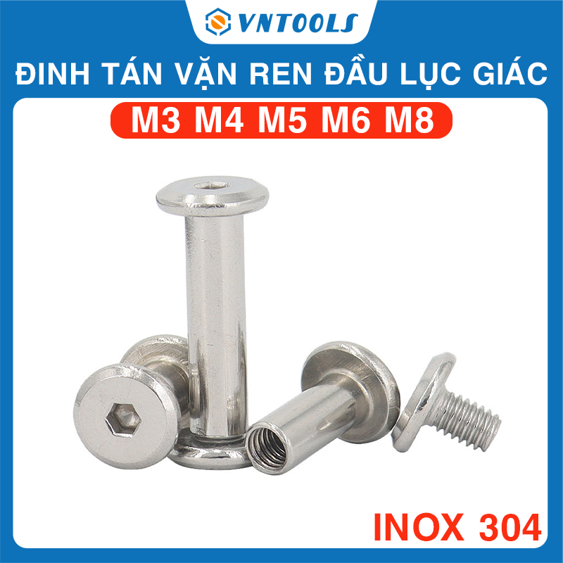 Đinh Tán Inox 304, Đinh Tán Vặn Ren Inox 304 Đầu Lục Giác | Size 3ly 4 ly 5ly 6ly 8ly