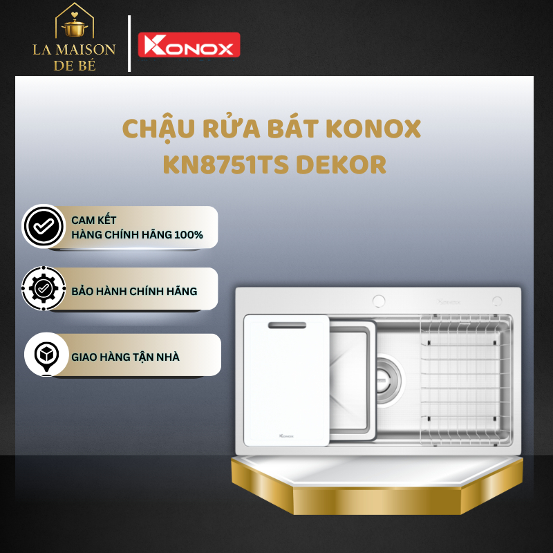 Chậu Rửa Bát 1 Hố Konox KN8751TS Dekor – Mặt Linen Chống Xước Cực Cao – Chống Mài Mòn Tốt - LMS
