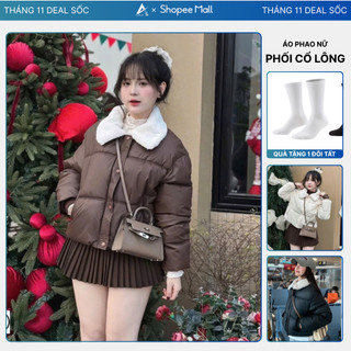  Áo Khoác Phao Da Nữ Croptop AZILA Phối Cổ Lông Chất Liệu Chần Bông 3 Lớp Lót Lụa Siêu Ấm Phong Cách Hàn Quốc 