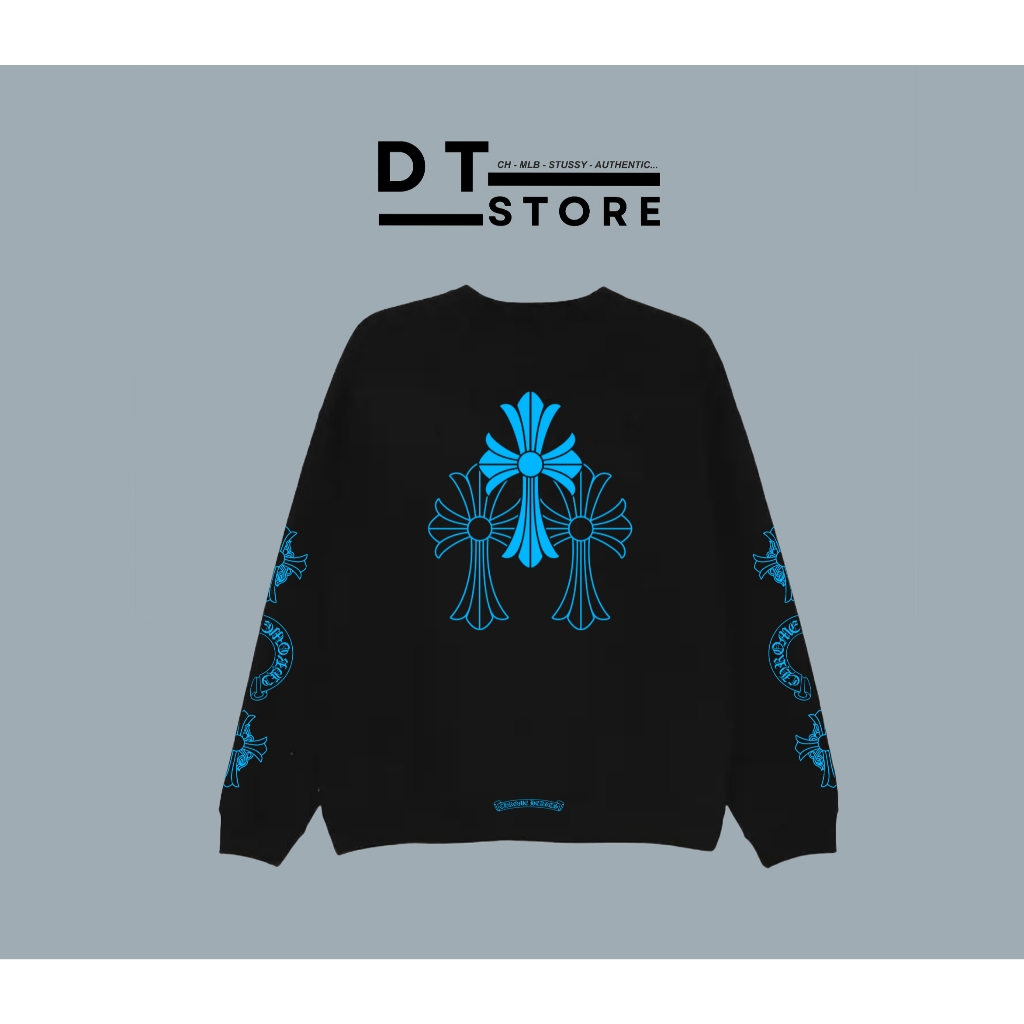 Áo Sweater Chrome Hearts Blue Cross Cotton Nỉ Bông Cao Cấp Form Rộng - DT Store
