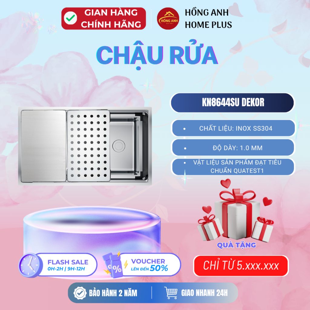 Chậu rửa bát inox Konox KN8644SU Dekor, âm workstation chống xước cao cấp, chống oxi hóa, an toàn