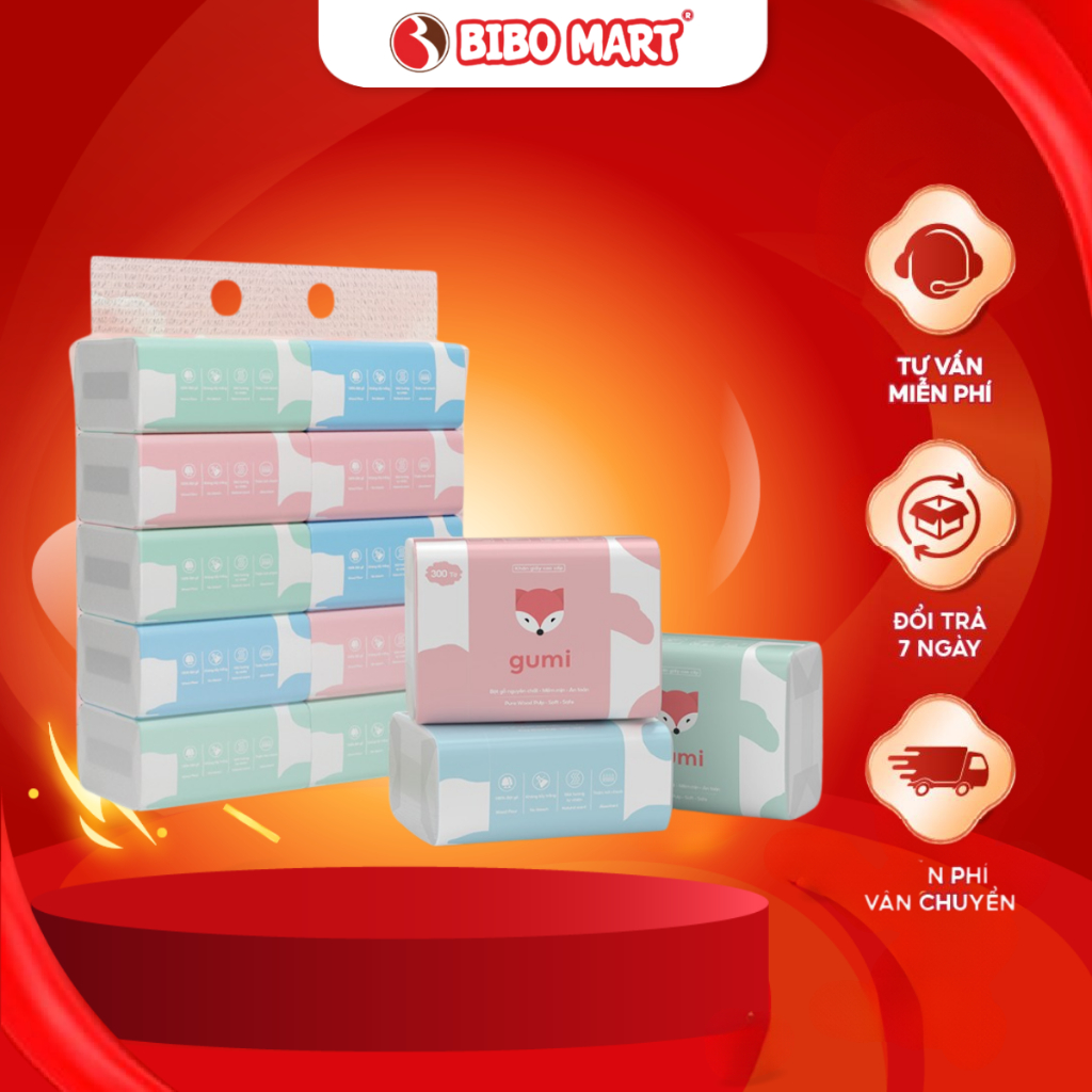 Thùng 42 gói giấy ăn cao cấp Gumi 3 lớp tiện lợi cho gia đình - Bibomart