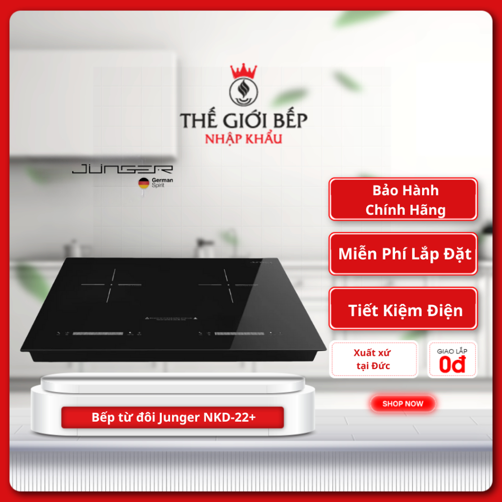 Bếp từ đôi Junger NKD-22+ - Công Nghệ Cảm Ứng Thông Minh Tặng Bộ nồi inox 7 chi tiết Junger CWJ_070