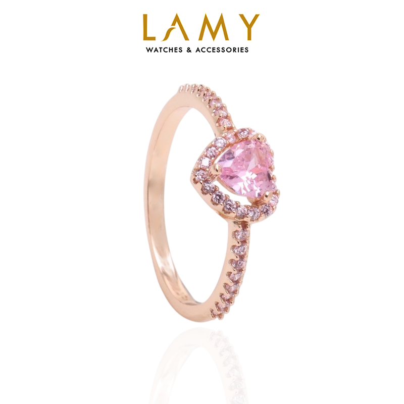 Nhẫn bạc nữ LAMY Pink Heart Stone Ring 8042 - Bạc cao cấp S925 ALE