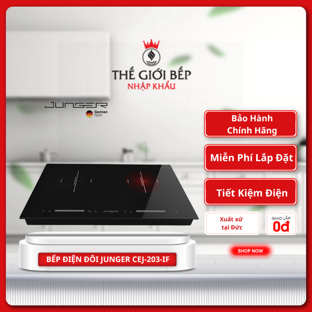 BẾP ĐIỆN ĐÔI JUNGER CEJ-203-IF – Hiệu Suất Cao Tặng Bộ nồi inox 5 chi tiết Junger CWJ-050