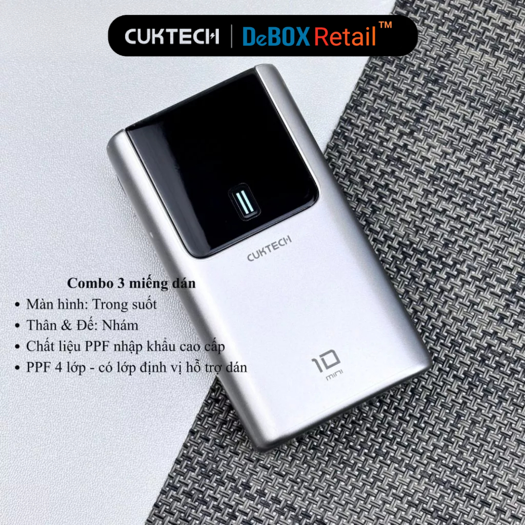 Miếng dán film PPF 4 lớp dành cho Sạc Dự Phòng CUKTECH 10 mini PB1055 chống trầy xước, chống trượt, chống thấm nước | BigBuy360 - bigbuy360.vn