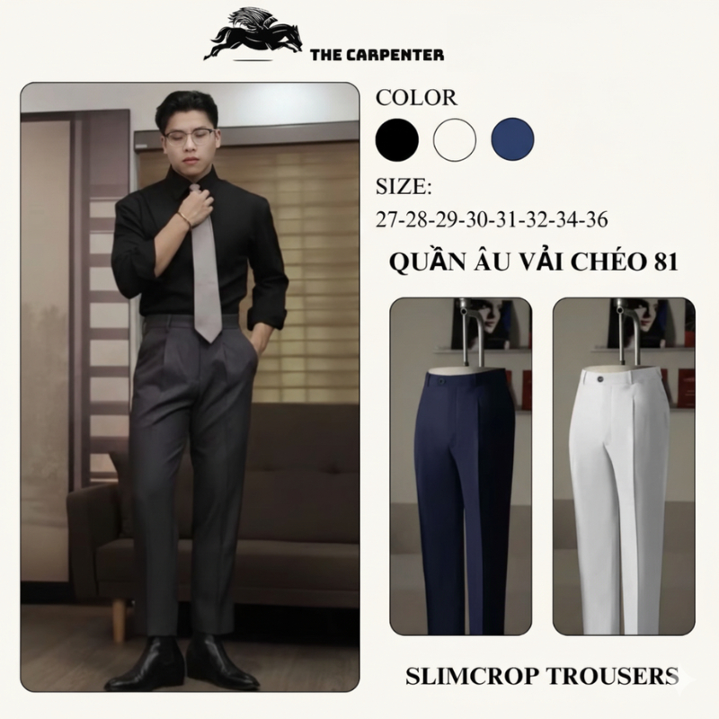 Quần âu nam , Quần tây nam The Capenter dáng ống suông đứng rộng chất vải 81 dầy dặn co dãn thương hiệu cao cấp Helloyou